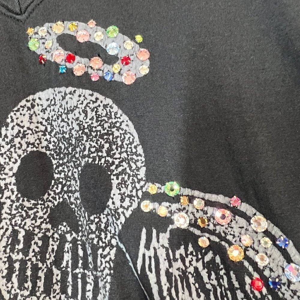 Vintage T-shirt Top Y2K Black Skull Rhinestone Long Sleeve Medium - Picture 6 of 9